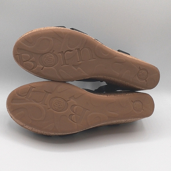 Born Leather Platform Wedge Sandals Black Size 10 US 42 EU - Picture 4 of 5